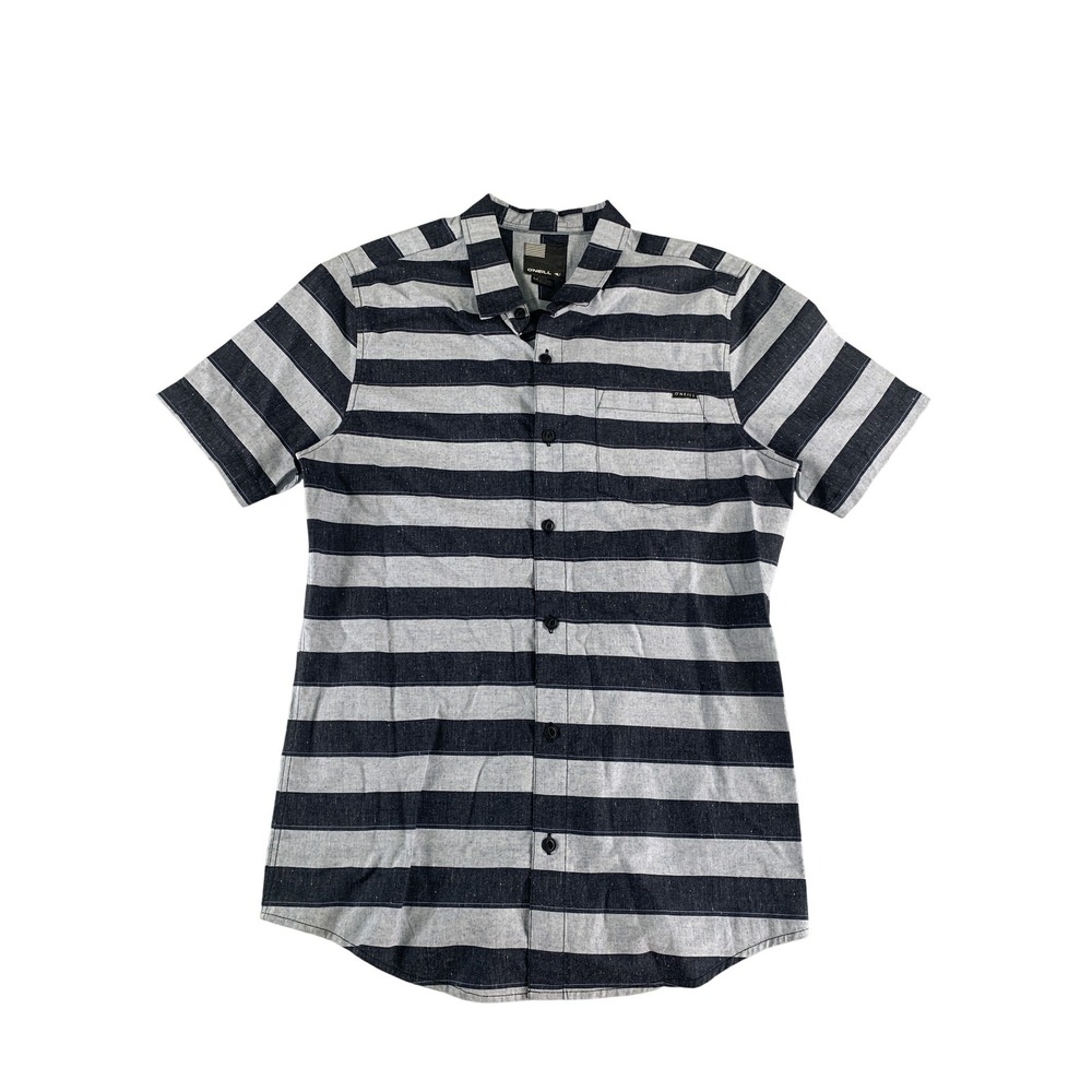 O'Neill Shirt Mens Medium Blue Gray Striped Button Up Short Sleeve Casual Summer